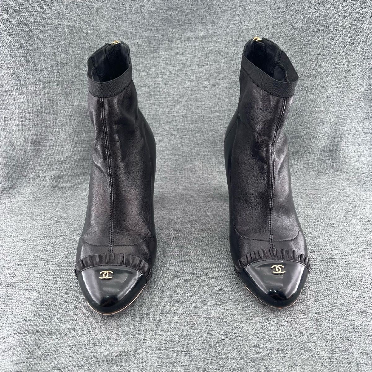 Chanel Black Leather Cap Toe Ankle Boots-36.5