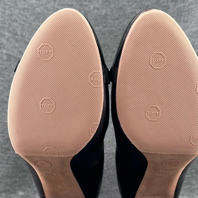 Chanel Black Leather Cap Toe Ankle Boots-36.5