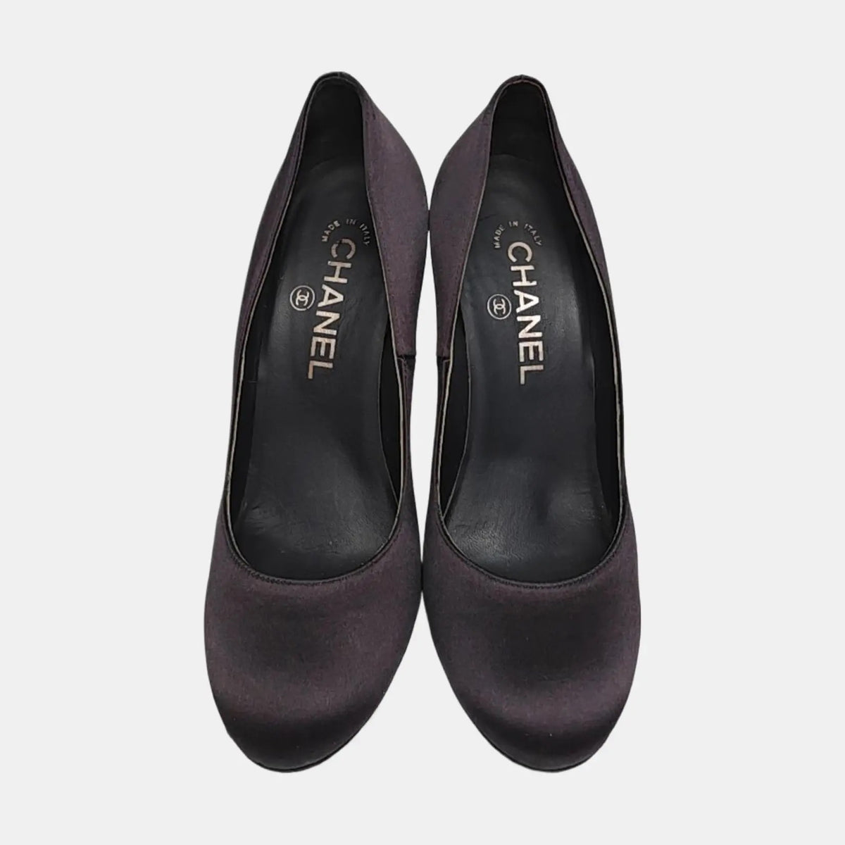 Chanel Black Suede Block Heels With Metal Logo-36