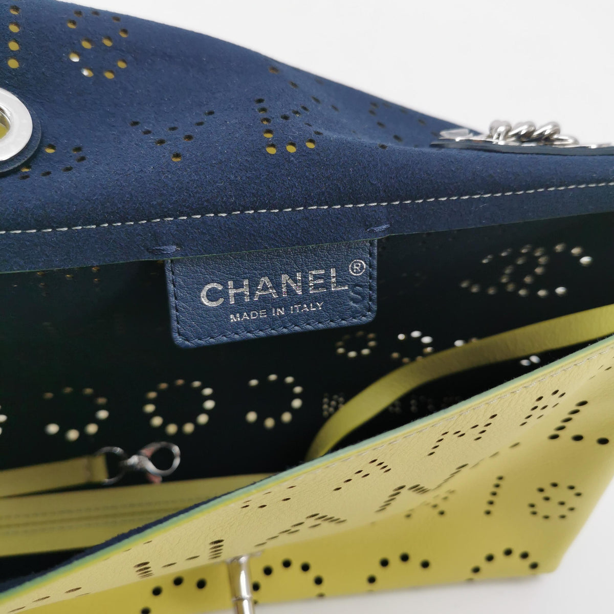 Chanel 2019 Perforated Calfskin Logo Eyelet Flap Crossbody Bag