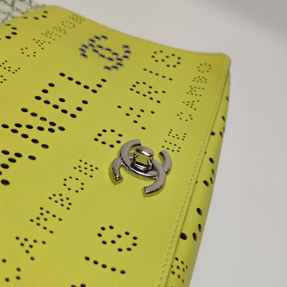Chanel 2019 Perforated Calfskin Logo Eyelet Flap Crossbody Bag