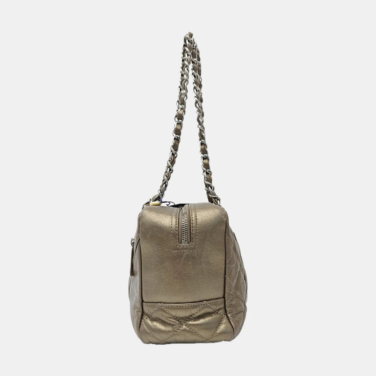 Chanel Metallic Bronze Quilted Leather Cotton Club Ligne Bowler Bag
