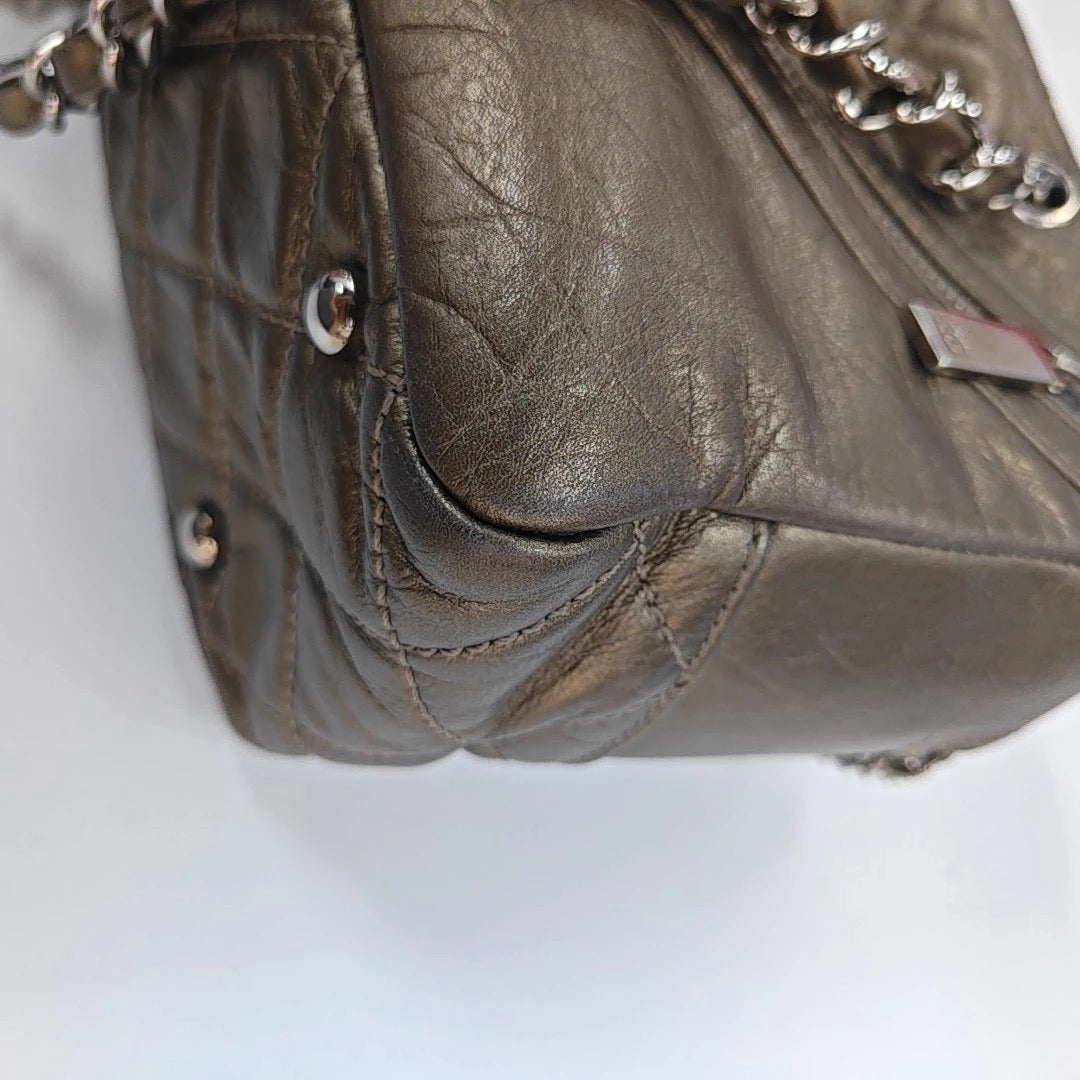 Chanel Metallic Bronze Quilted Leather Cotton Club Ligne Bowler Bag