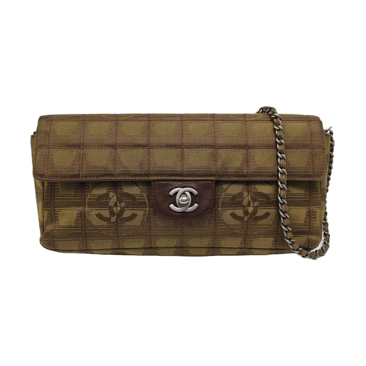 Chanel Travel Line Khaki Nylon Shoulder Bag