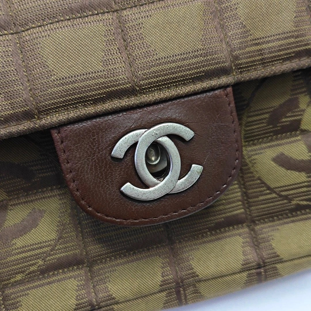 Chanel Travel Line Khaki Nylon Shoulder Bag