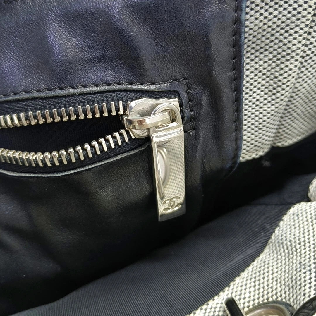 Chanel Grey Camellia Canvas Tote Bag With Chain Straps