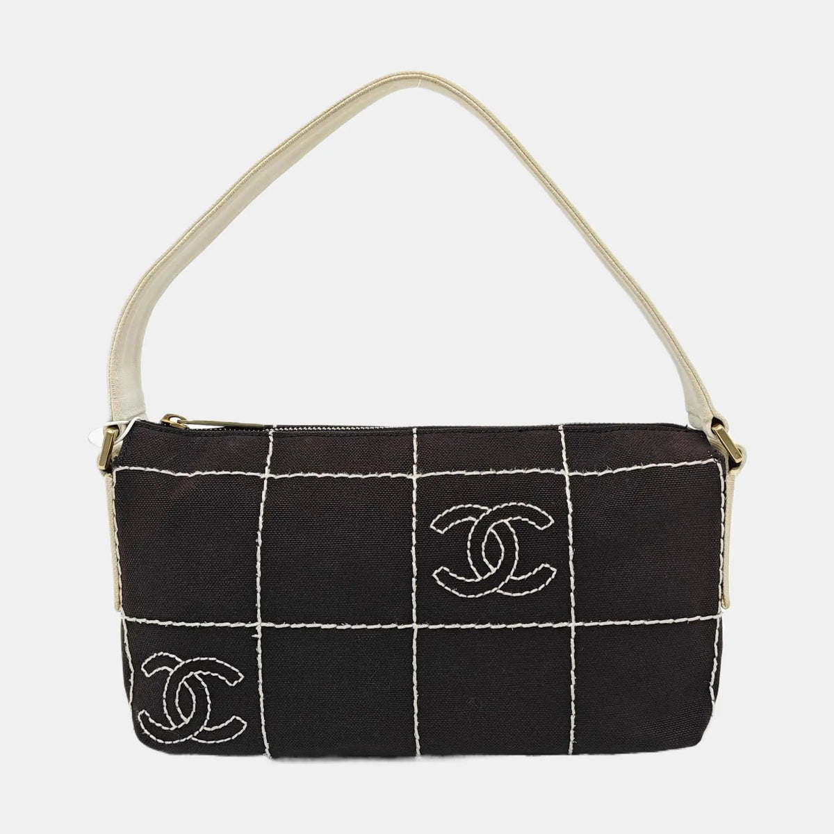 Chanel Black Canvas Shoulder Bag
White Stitching Gold Hardware