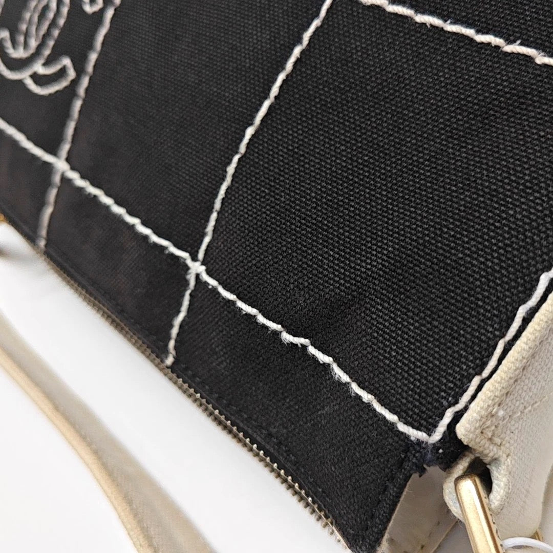 Chanel Black Canvas Shoulder Bag
White Stitching Gold Hardware