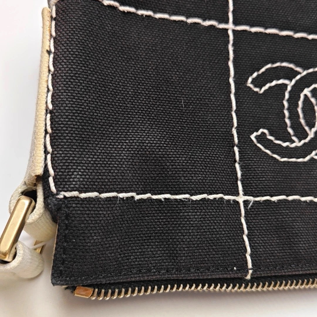 Chanel Black Canvas Shoulder Bag
White Stitching Gold Hardware