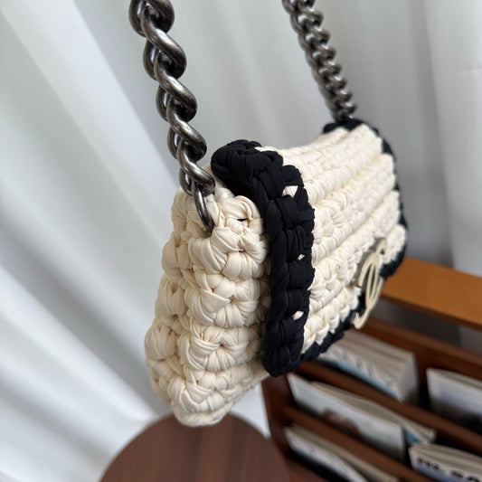 Chanel 2014 Neoprene Fancy Crochet Flap shoulder bag