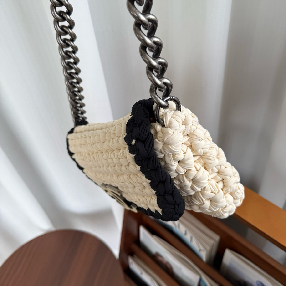 Chanel 2014 Neoprene Fancy Crochet Flap shoulder bag