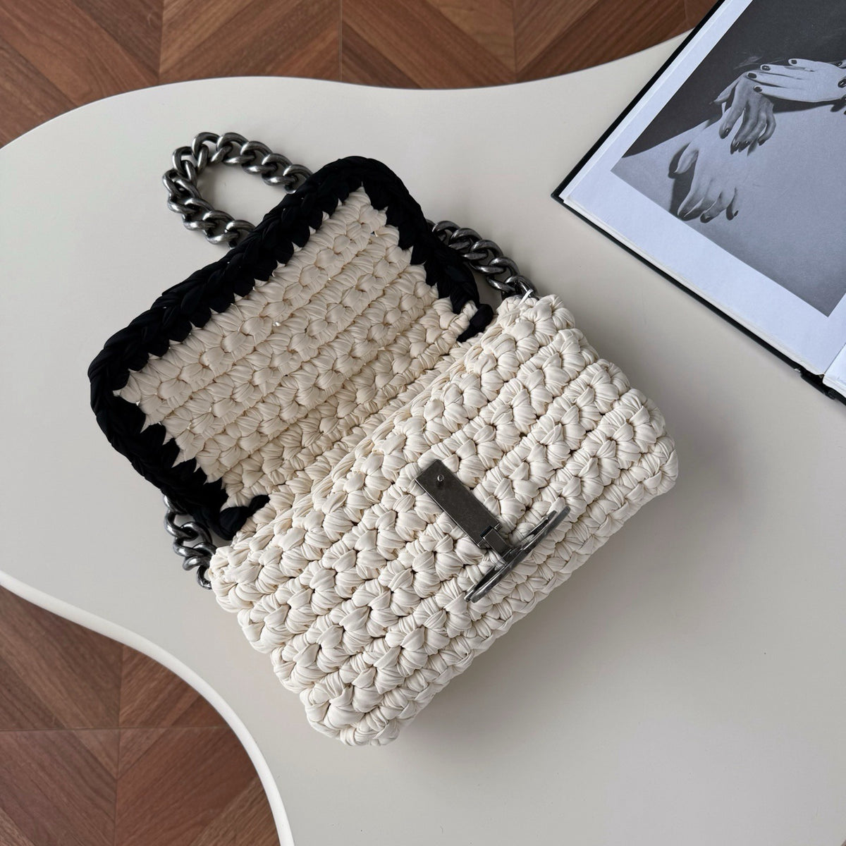 Chanel 2014 Neoprene Fancy Crochet Flap shoulder bag