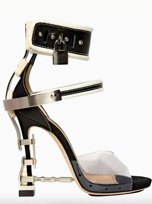 DSQUARED 110MM LEATHER, ELAPHE & PVC SANDALS-37