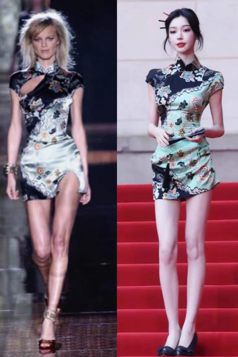 Roberto Cavalli mint silk cheongsam style mini dress, ss 2003-xs