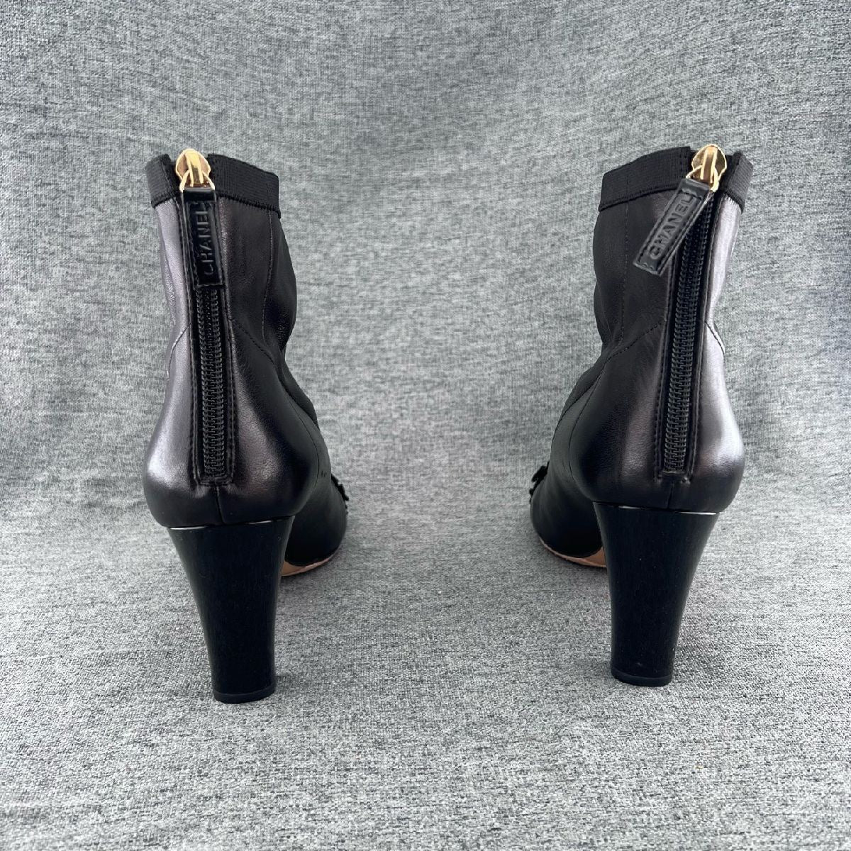 Chanel Black Leather Cap Toe Ankle Boots-36.5