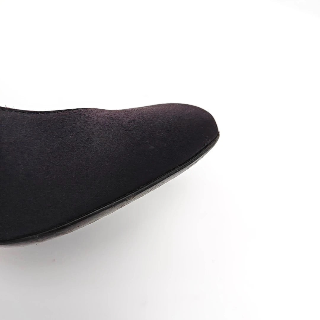Chanel Black Suede Block Heels With Metal Logo-36