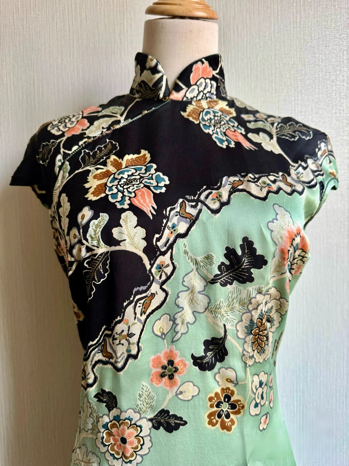 Roberto Cavalli mint silk cheongsam style mini dress, ss 2003-xs