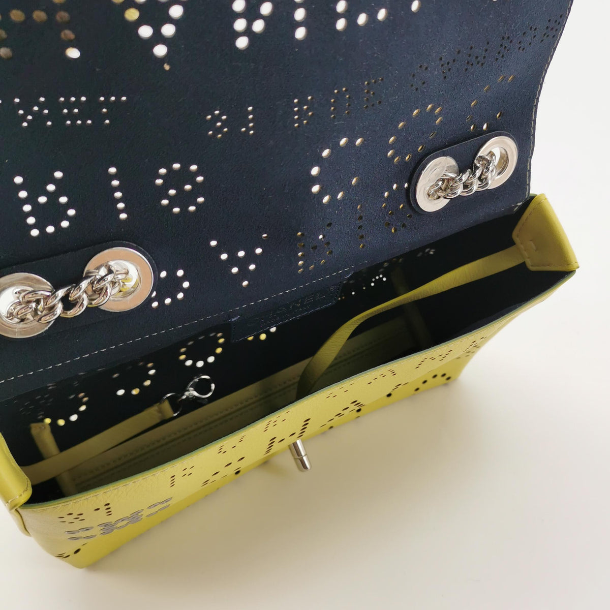 Chanel 2019 Perforated Calfskin Logo Eyelet Flap Crossbody Bag