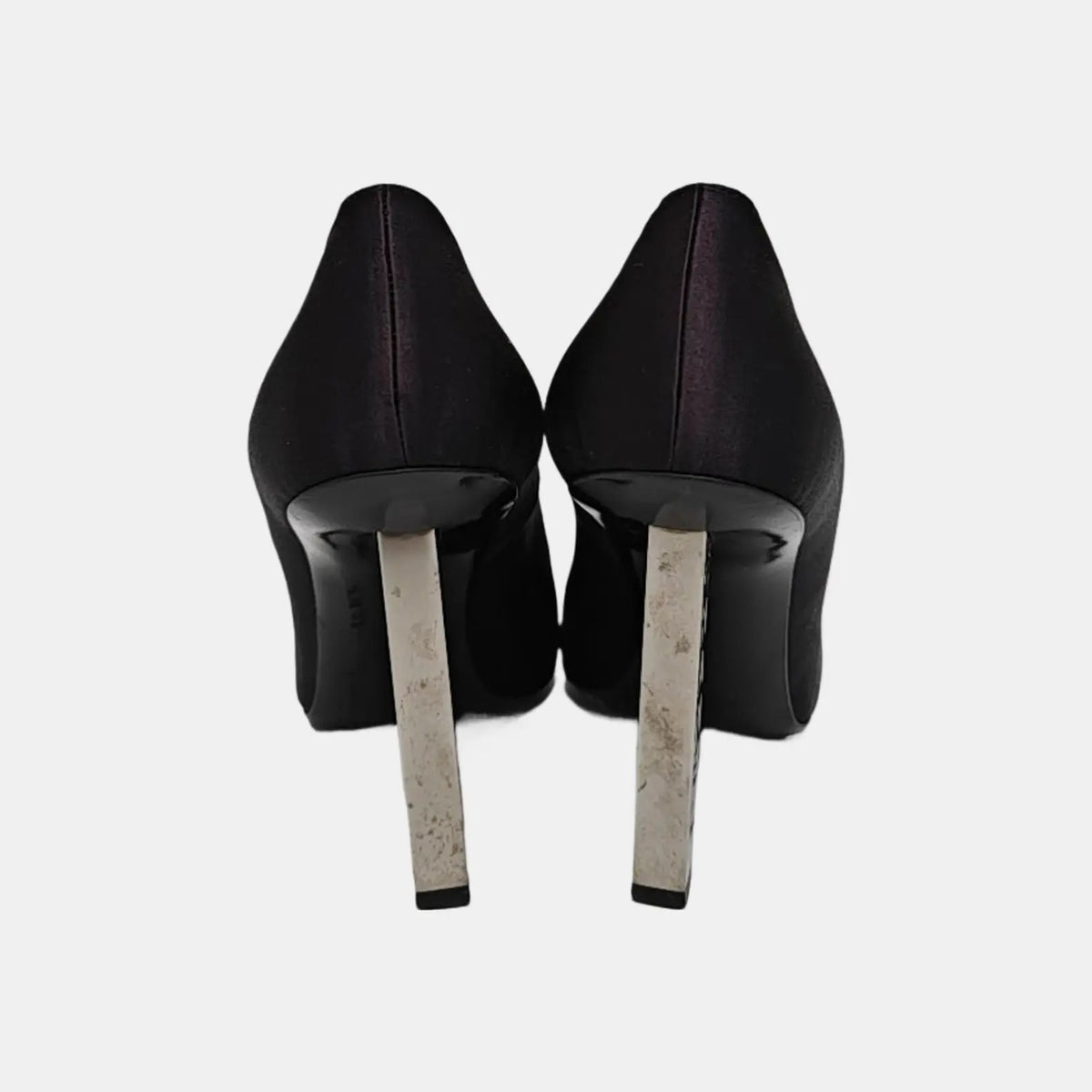 Chanel Black Suede Block Heels With Metal Logo-36