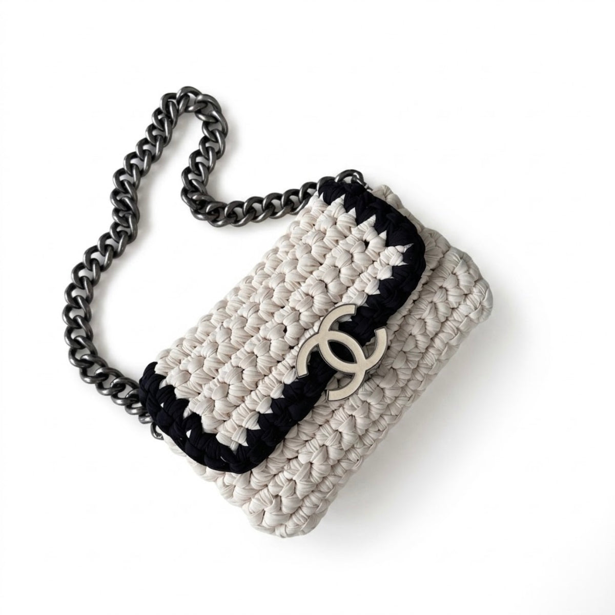 Chanel 2014 Neoprene Fancy Crochet Flap shoulder bag