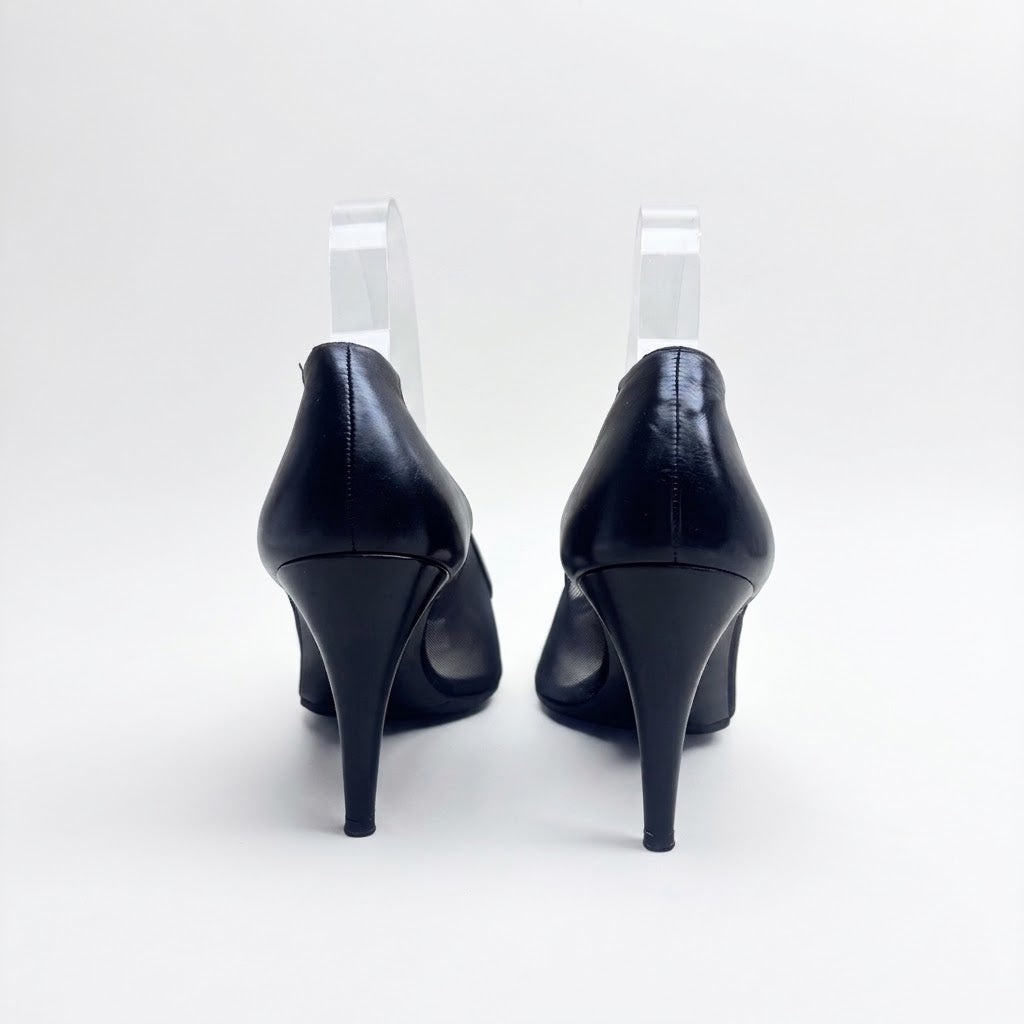 Chanel Black/White Tweed Leather Cap-Toe Heels-37.5
