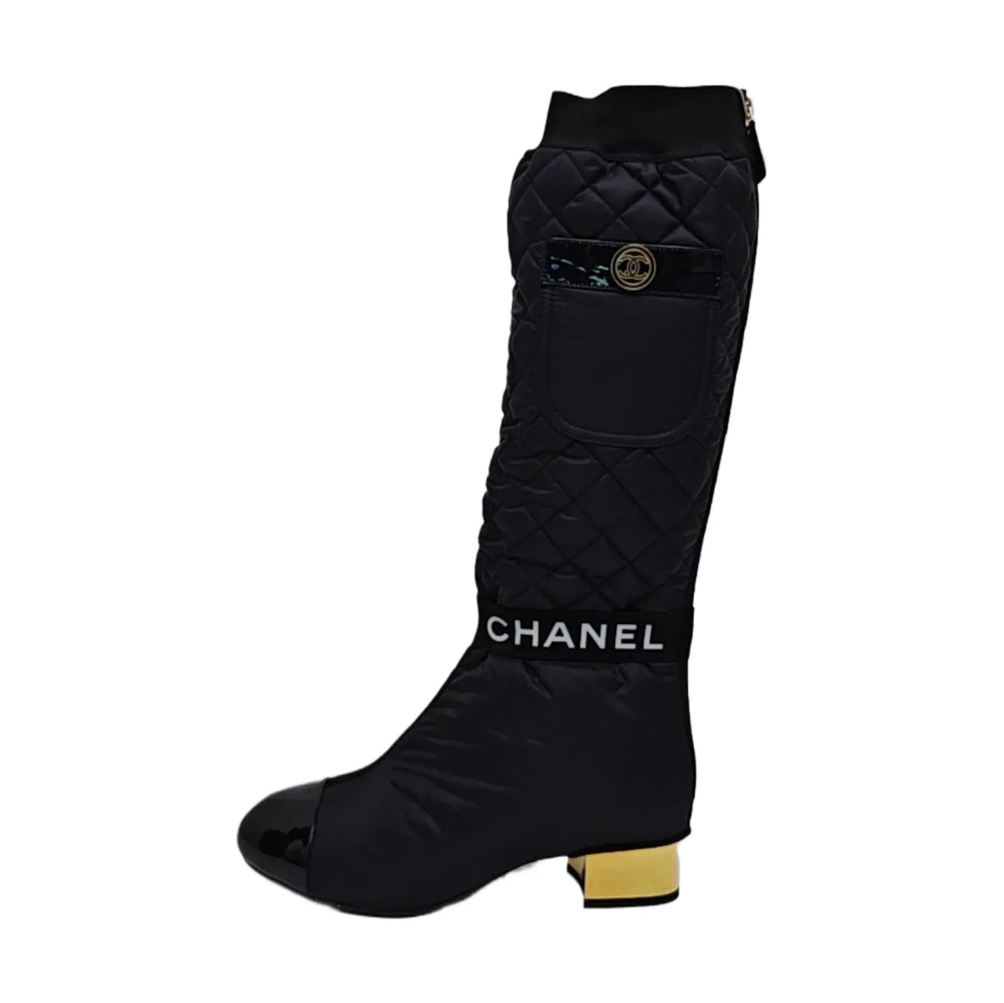 Chanel Black Quited Nylon Boots-38.5
