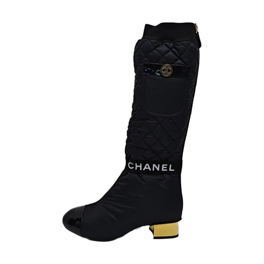 Chanel Black Quited Nylon Boots-38.5