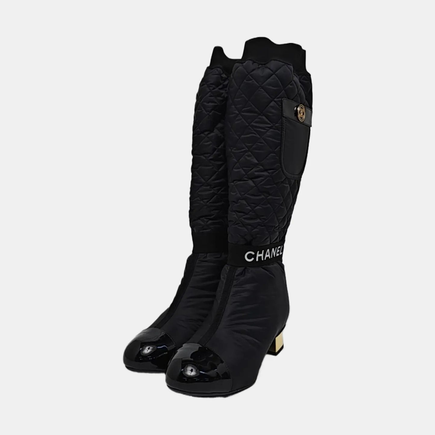 Chanel Black Quited Nylon Boots-38.5