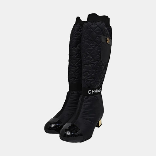 Chanel Black Quited Nylon Boots-38.5
