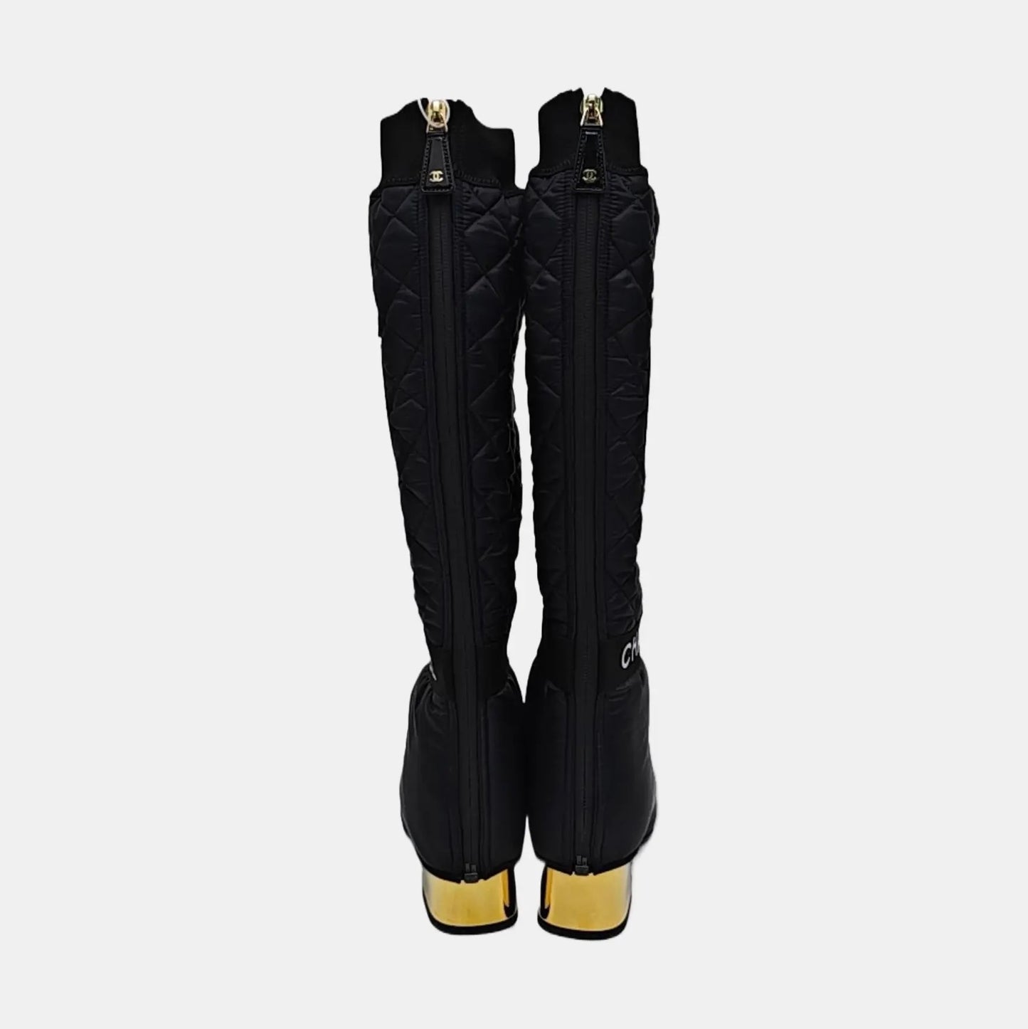Chanel Black Quited Nylon Boots-38.5