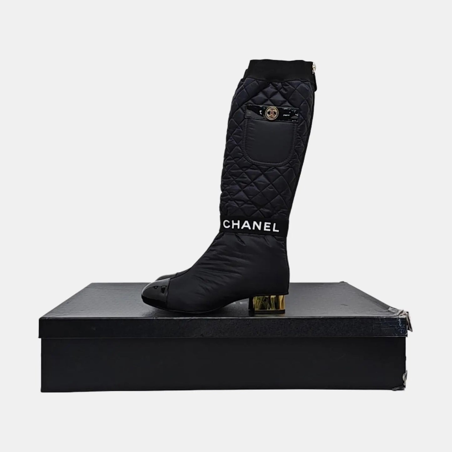 Chanel Black Quited Nylon Boots-38.5