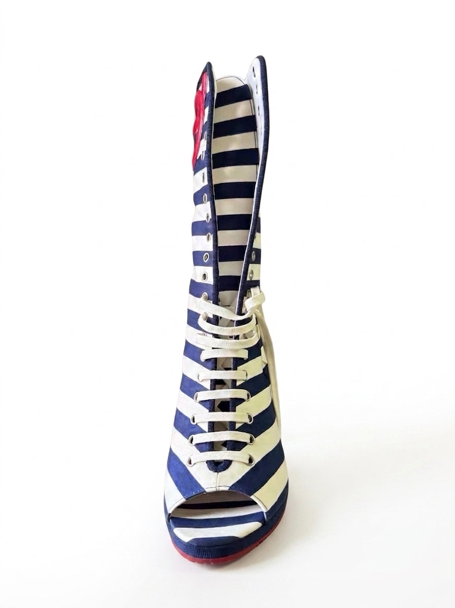 Chanel Cruise Wedge Stripped Boots-37.5
