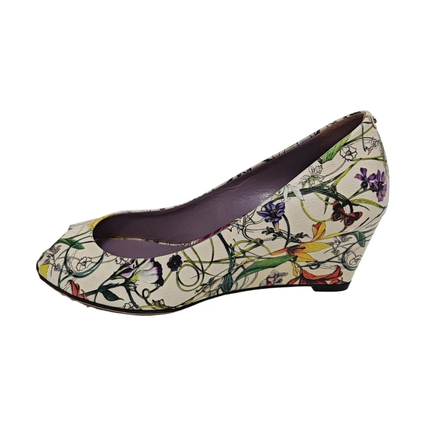 GUCCI Botanical Floral Wedge Heel Open Toe Pumps-36.5