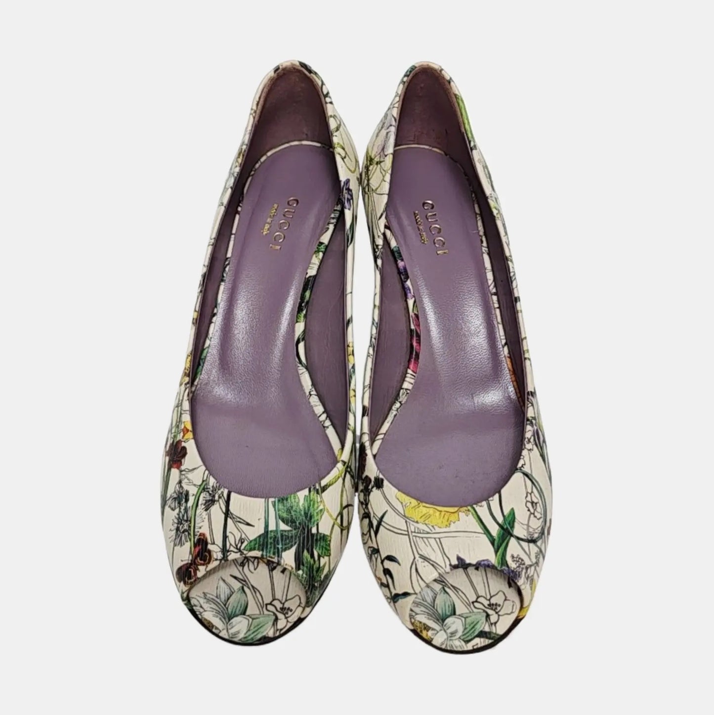 GUCCI Botanical Floral Wedge Heel Open Toe Pumps-36.5