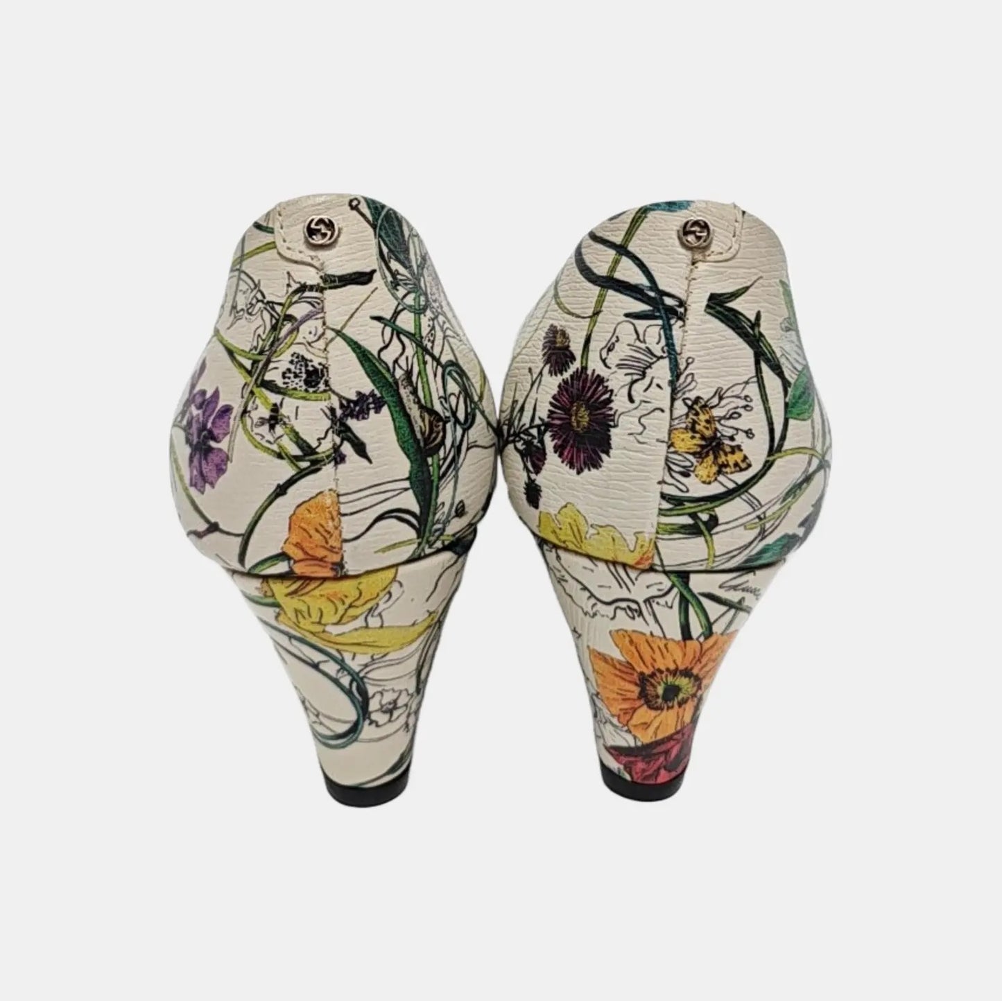 GUCCI Botanical Floral Wedge Heel Open Toe Pumps-36.5