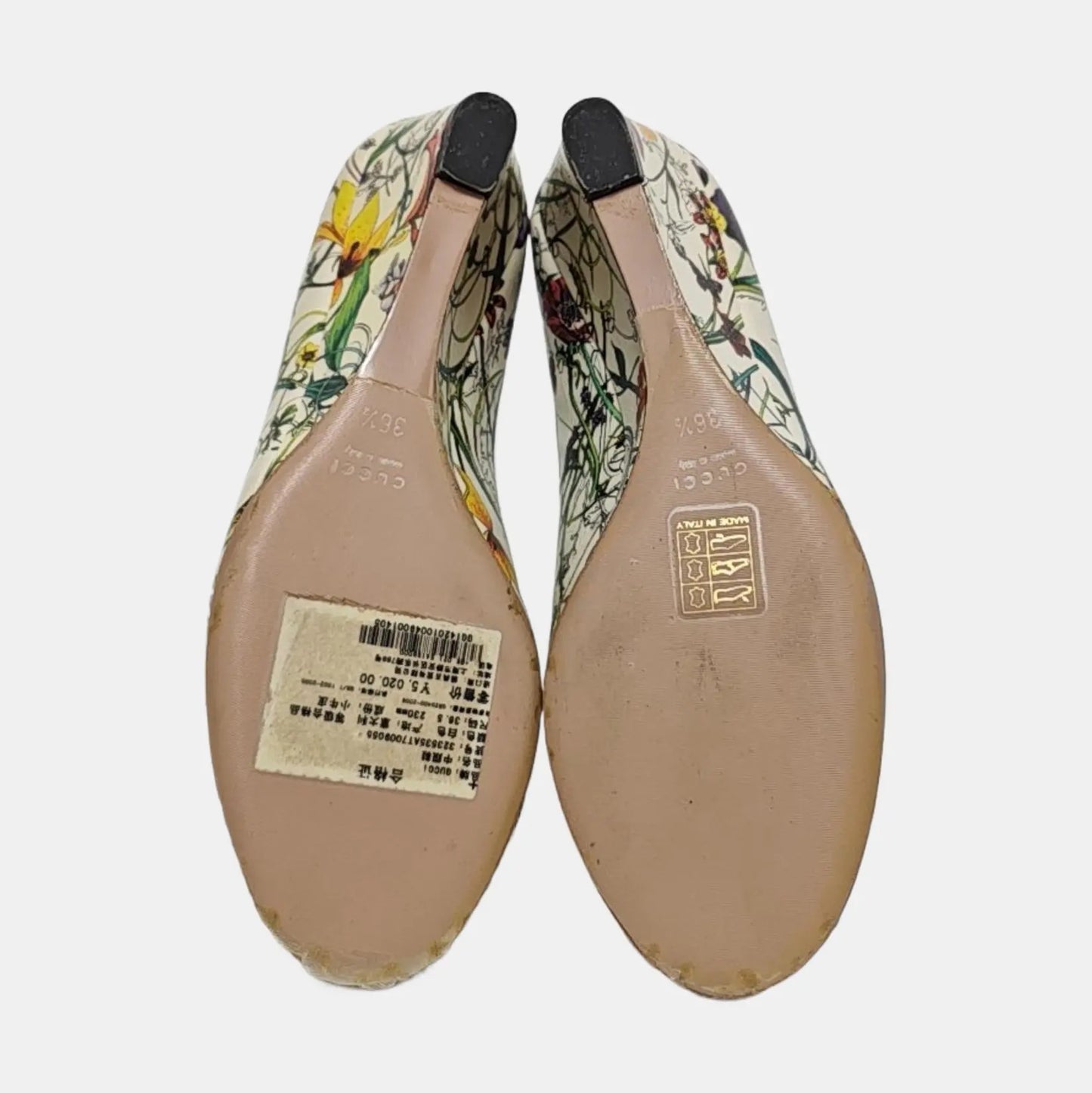 GUCCI Botanical Floral Wedge Heel Open Toe Pumps-36.5