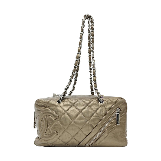 Chanel Metallic Bronze Quilted Leather Cotton Club Ligne Bowler Bag