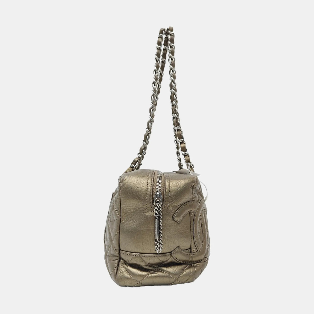 Chanel Metallic Bronze Quilted Leather Cotton Club Ligne Bowler Bag