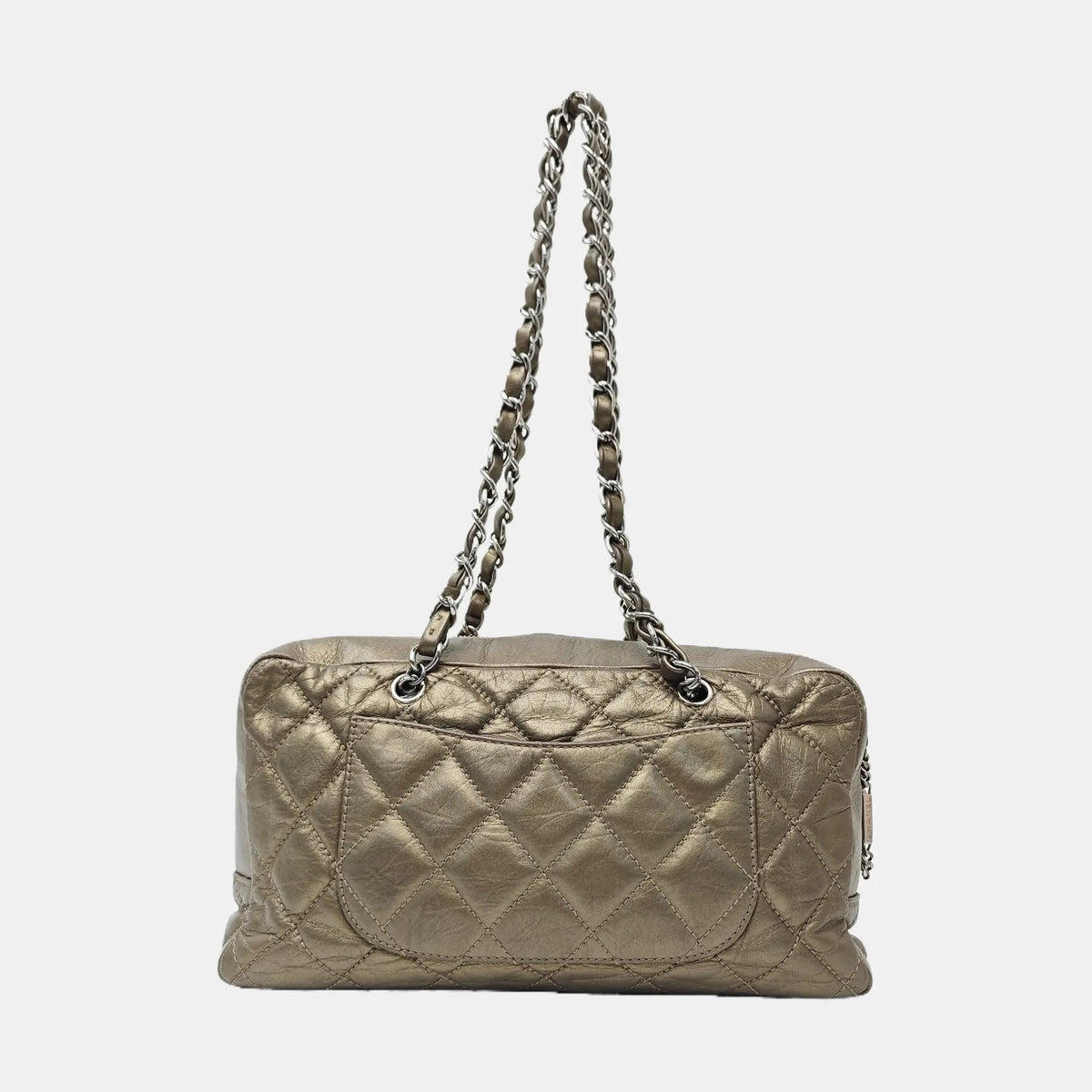 Chanel Metallic Bronze Quilted Leather Cotton Club Ligne Bowler Bag