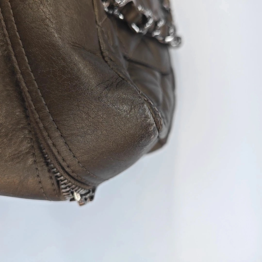 Chanel Metallic Bronze Quilted Leather Cotton Club Ligne Bowler Bag