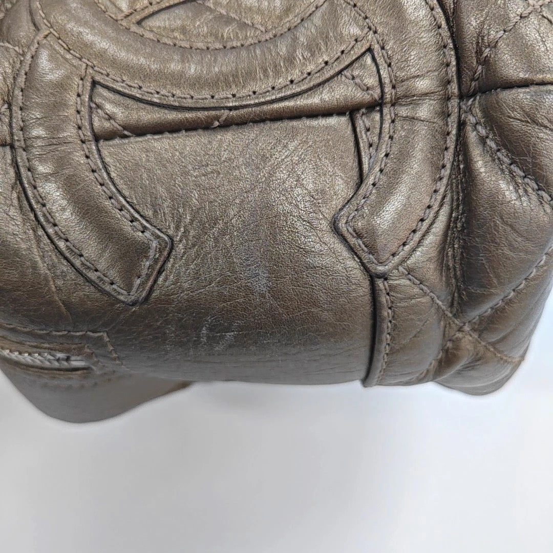 Chanel Metallic Bronze Quilted Leather Cotton Club Ligne Bowler Bag