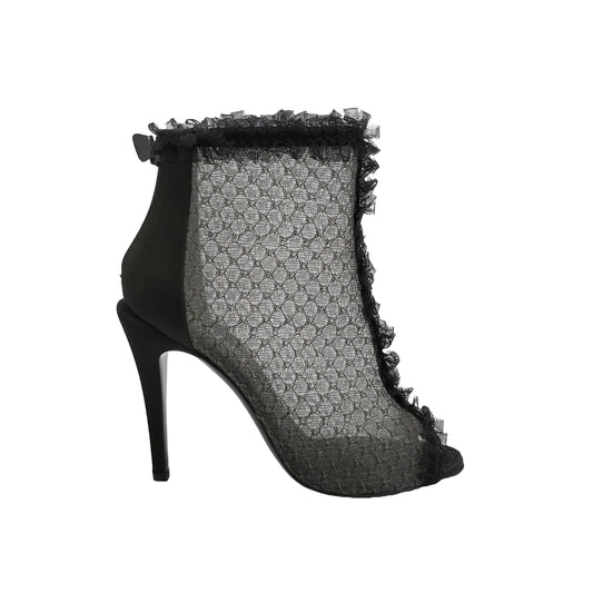 Chanel Lace Peep-Toe Ankle Boots-37.5