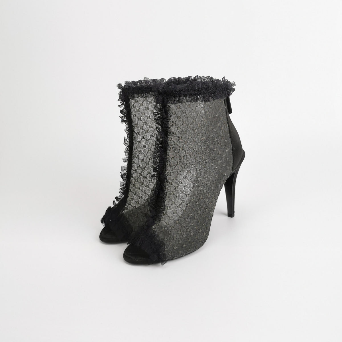 Chanel Lace Peep-Toe Ankle Boots-37.5