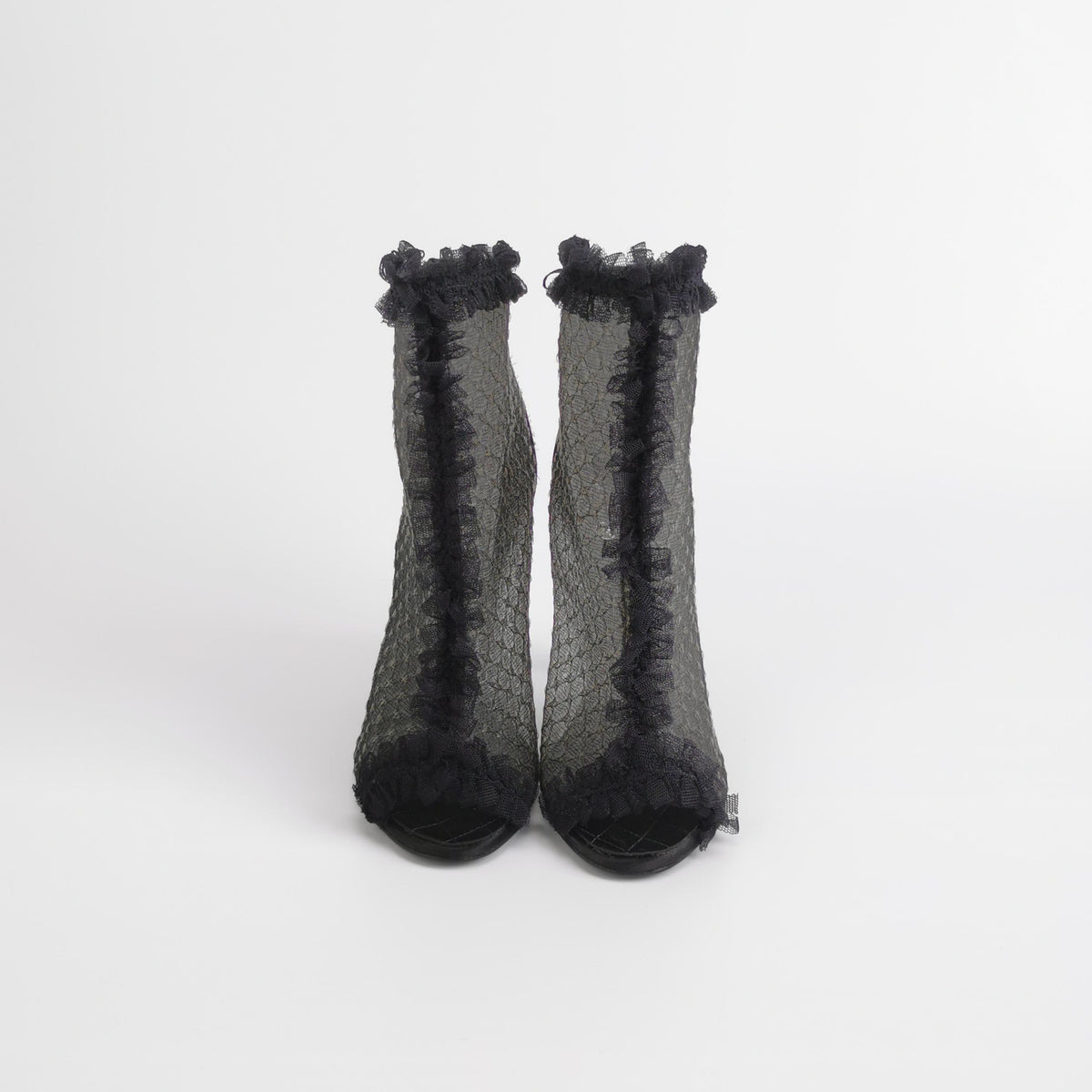 Chanel Lace Peep-Toe Ankle Boots-37.5