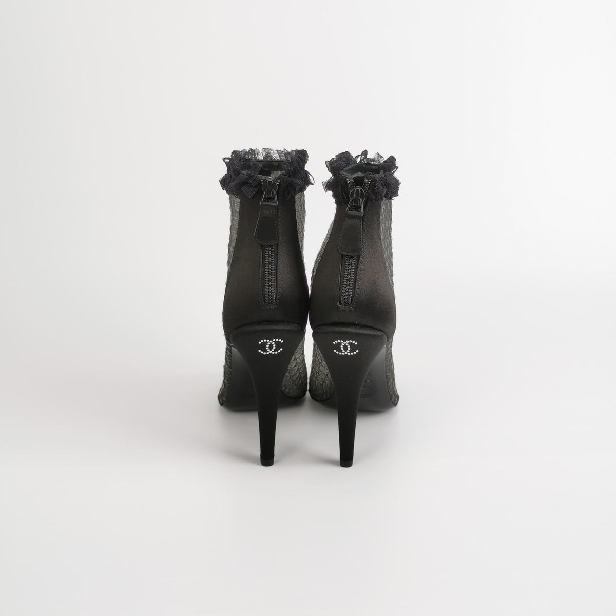 Chanel Lace Peep-Toe Ankle Boots-37.5