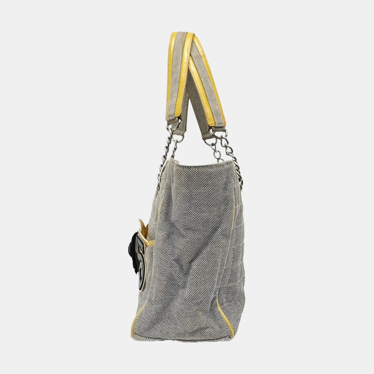 Chanel Grey Camellia Canvas Tote Bag With Chain Straps