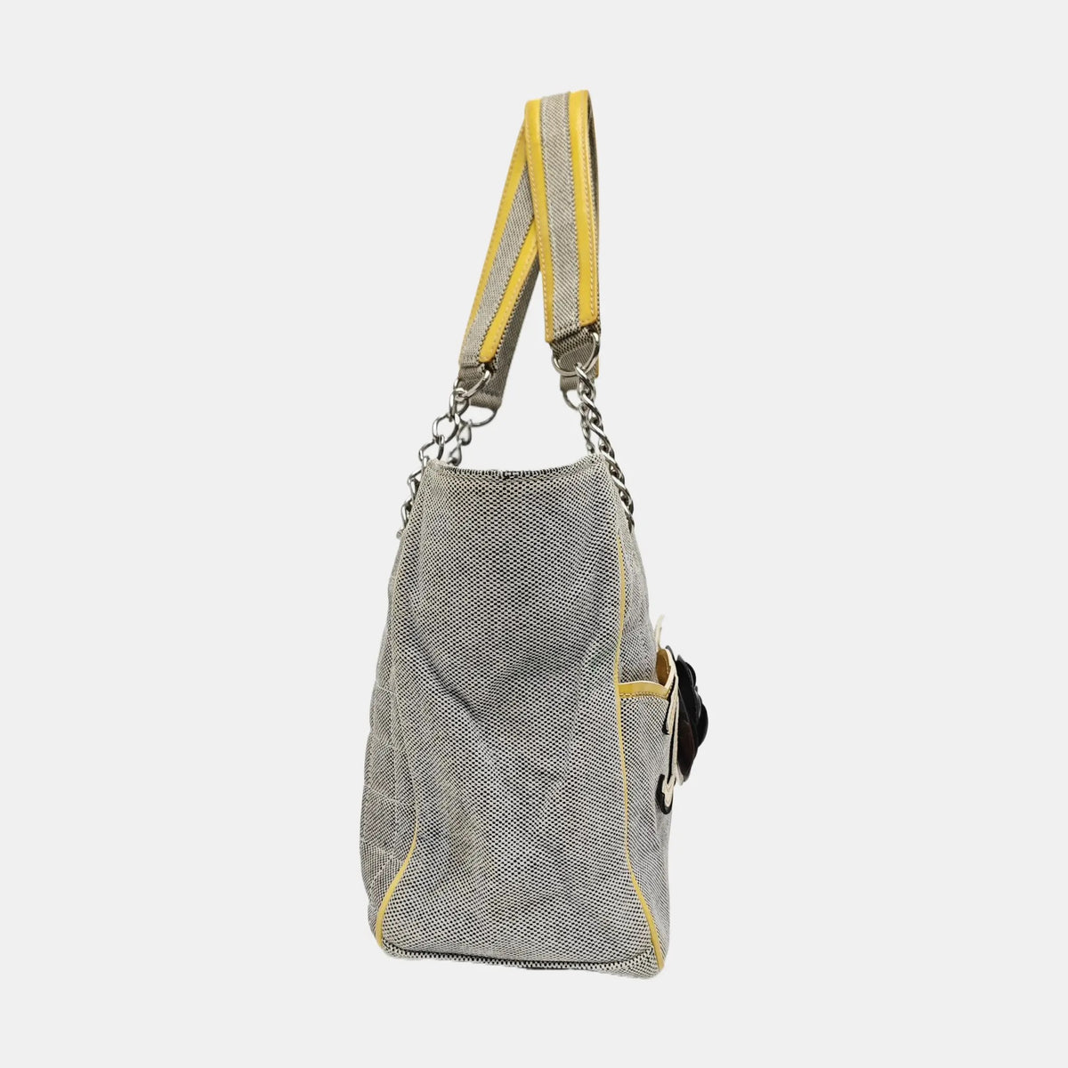 Chanel Grey Camellia Canvas Tote Bag With Chain Straps