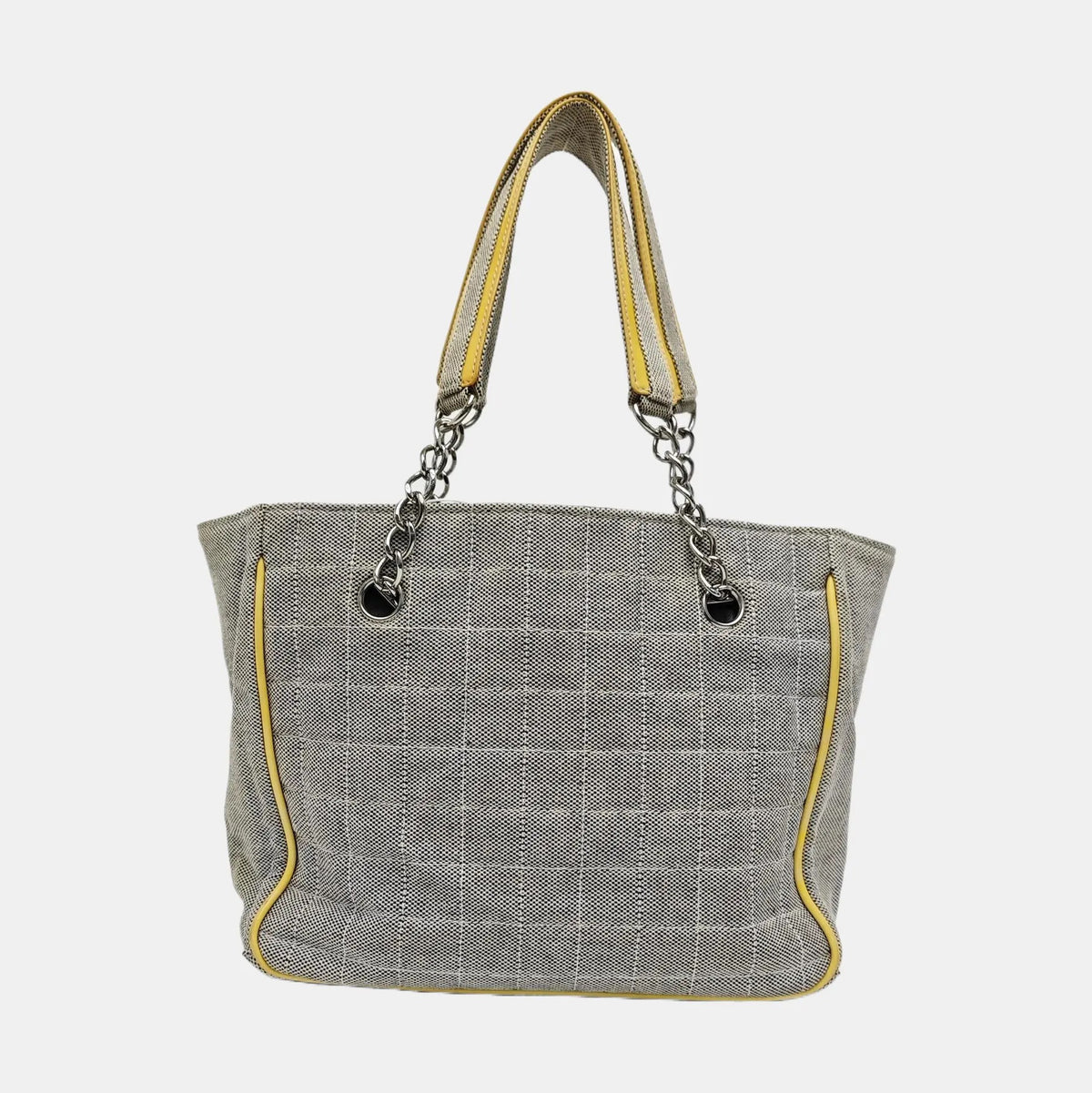 Chanel Grey Camellia Canvas Tote Bag With Chain Straps