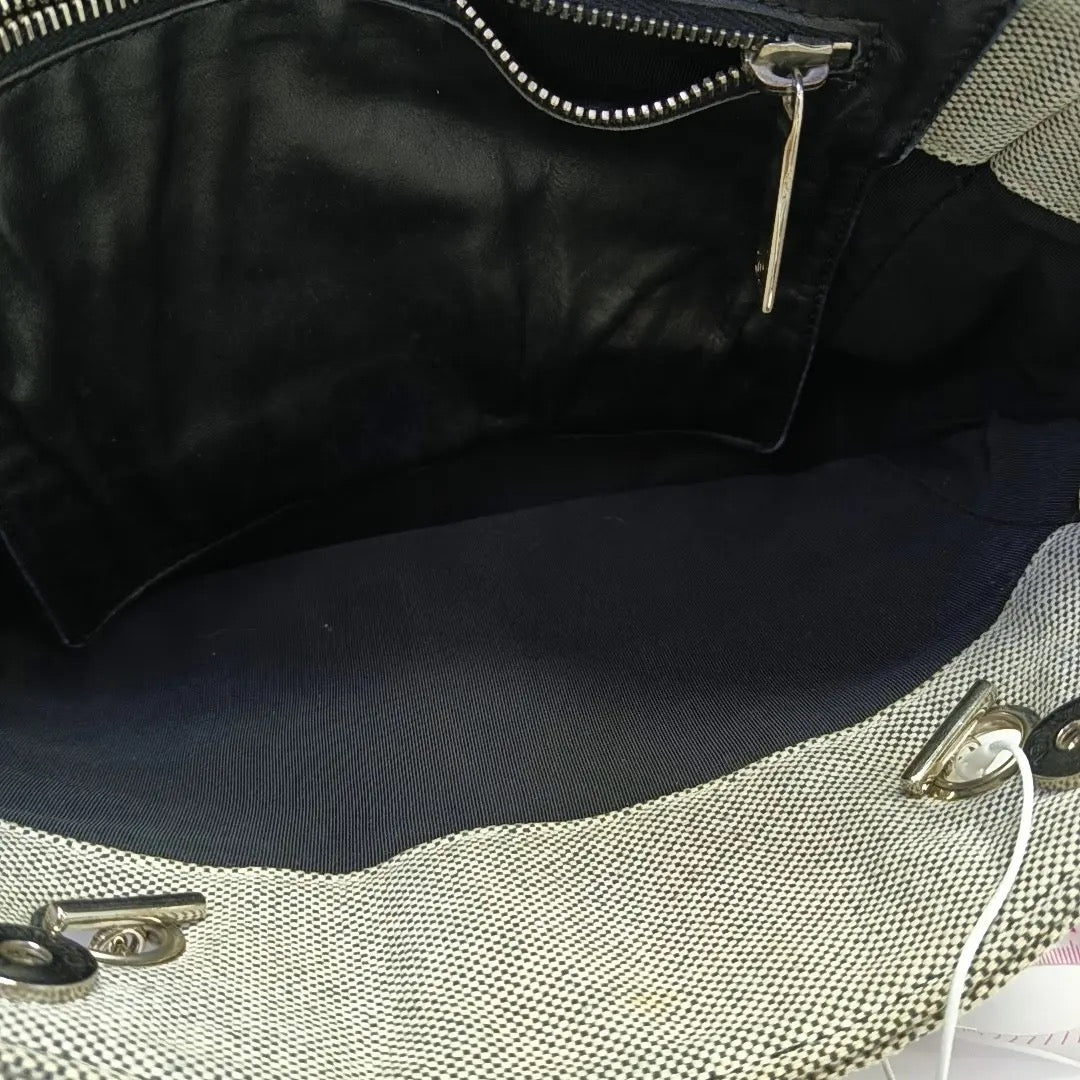 Chanel Grey Camellia Canvas Tote Bag With Chain Straps