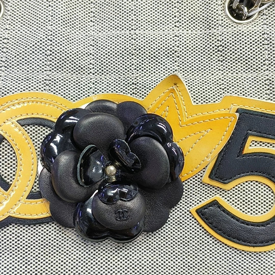 Chanel Grey Camellia Canvas Tote Bag With Chain Straps